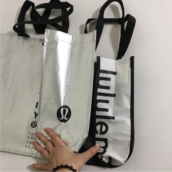 Lululemon 2 Sizes Gift Bags Silver and Black Lululemon Logo This is Yoga Printed - Picture 8 of 15